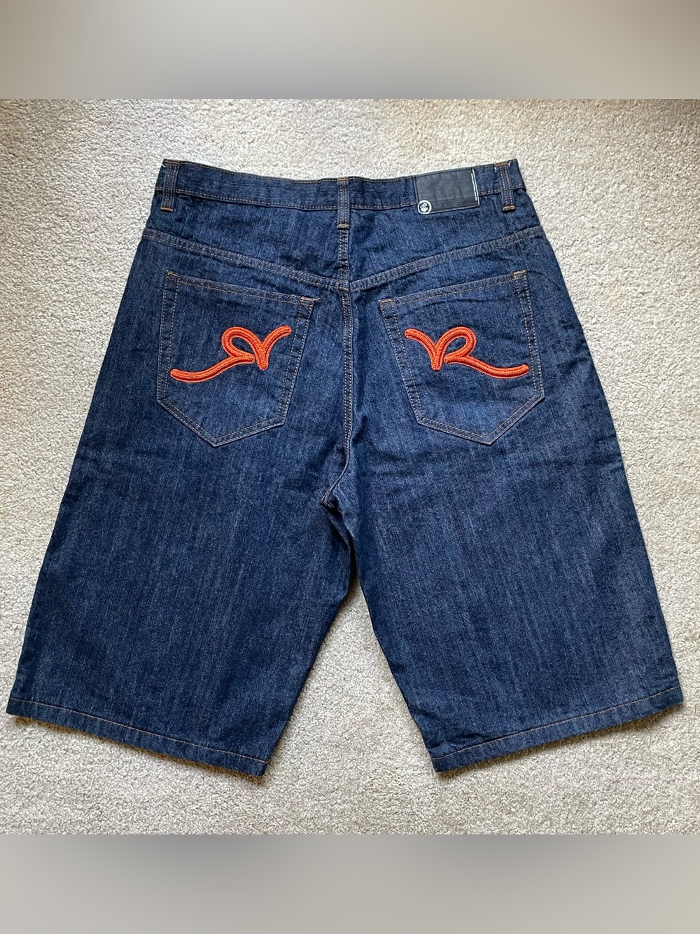 Rocawear Dark Blue Denim Shorts with Orange Pocket Embroidery